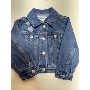 Old Navy Toddler Denim Jean Jacket Sz 3 T Medium Wash Snap Button Hearts